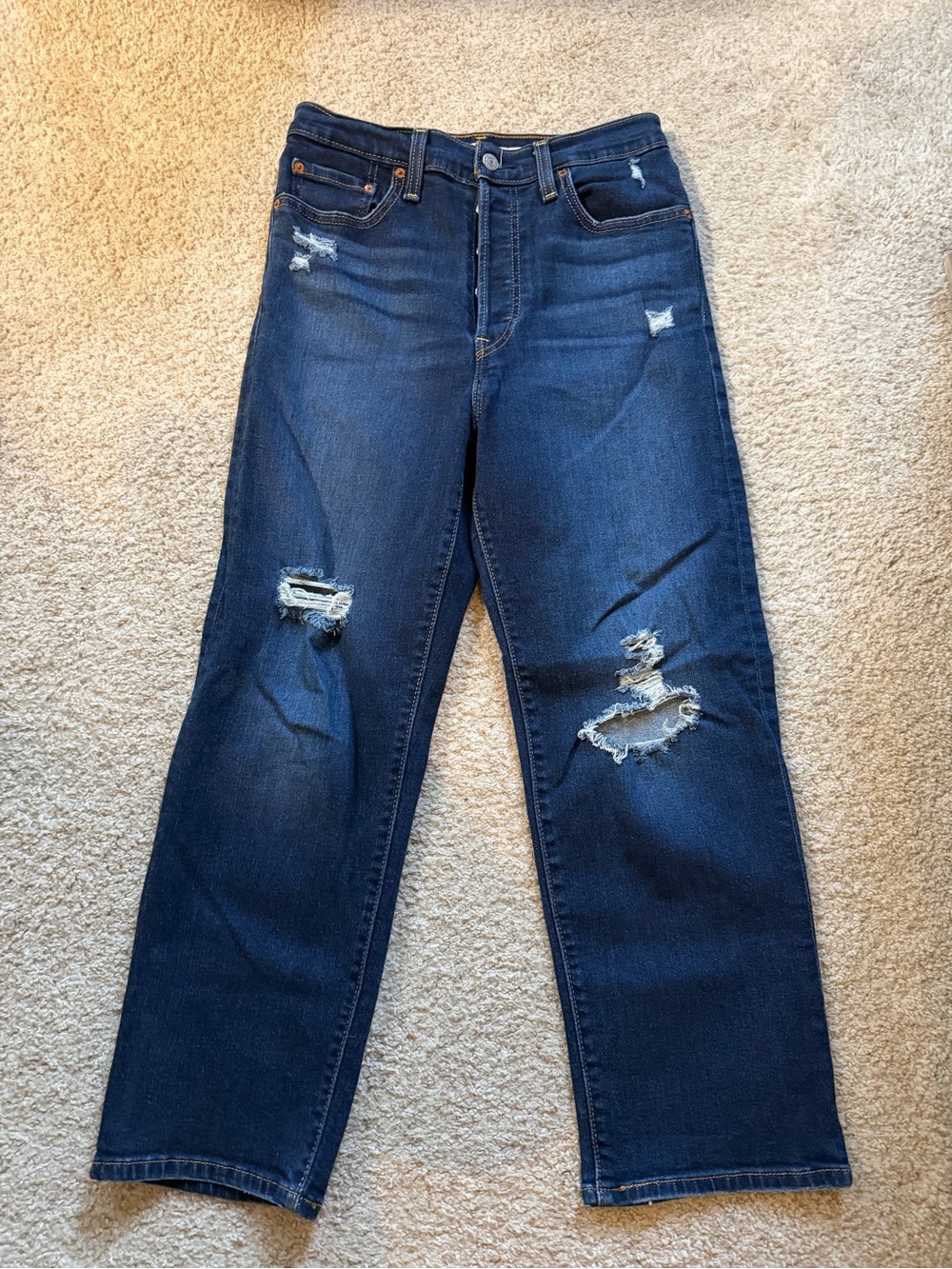 Levi's Dark Blue Distressed Straight-Leg Jeans